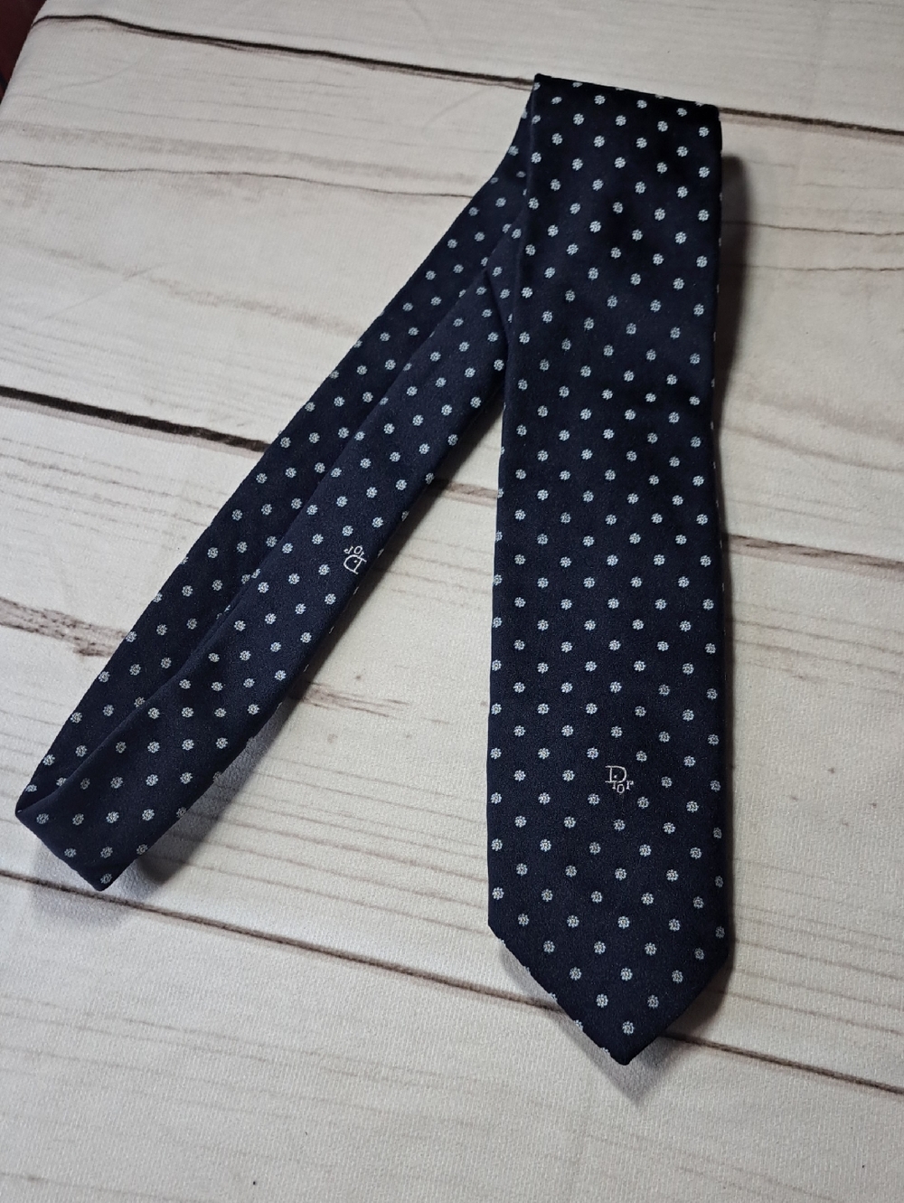 Christian Dior Men's Navy Polka Dot Tie